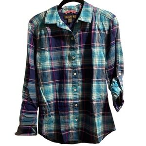 Tommy Bahama Multicolor Plaid Button Down Shirt with Roll-Tab Sleeves